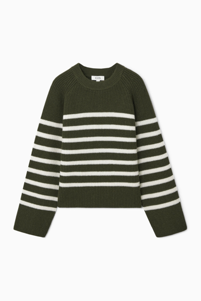 Shop Cos Striped Wool Sweater In Green