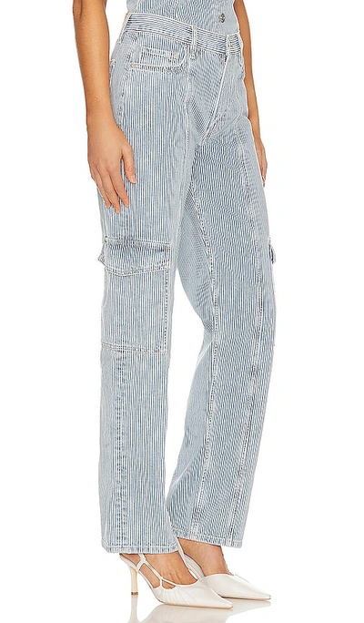 Ena Pelly Diana Denim Utility Pant In Ice Blue Stripe