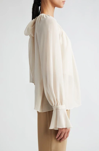 Shop Max Mara Yelina Semisheer Bell Sleeve Bow Back Silk Georgette Top In Beige