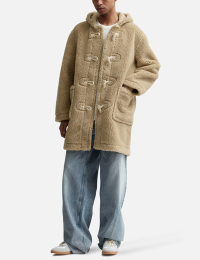 Shop Human Made Wool Blended Boa Fleece Duffle Coat In Beige