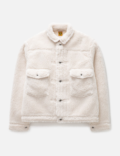 Shop Human Made Wool Blended Boa Fleece Work Jacket In White