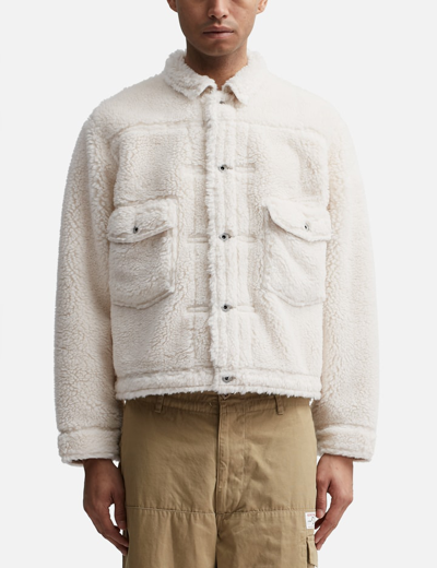 Shop Human Made Wool Blended Boa Fleece Work Jacket In White