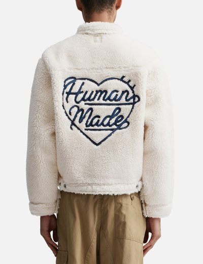 Shop Human Made Wool Blended Boa Fleece Work Jacket In White