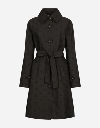 Shop Dolce & Gabbana Quilted Jacquard Trench Coat With Dg Logo In Black