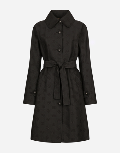 Dolce & Gabbana Logo-jacquard Belted Trench Coat In Black