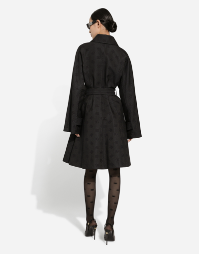Dolce & Gabbana Logo-jacquard Belted Trench Coat In Black