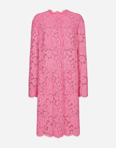 Shop Dolce & Gabbana Branded Floral Cordonetto Lace Coat In Pink