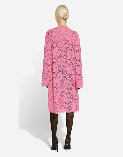 Shop Dolce & Gabbana Branded Floral Cordonetto Lace Coat In Pink