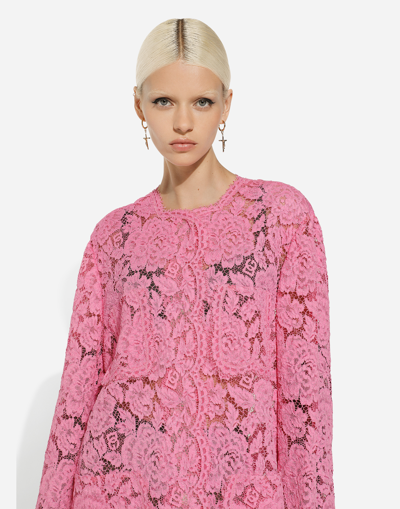 Shop Dolce & Gabbana Branded Floral Cordonetto Lace Coat In Pink