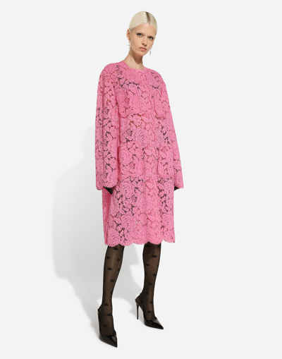 Shop Dolce & Gabbana Branded Floral Cordonetto Lace Coat In Pink