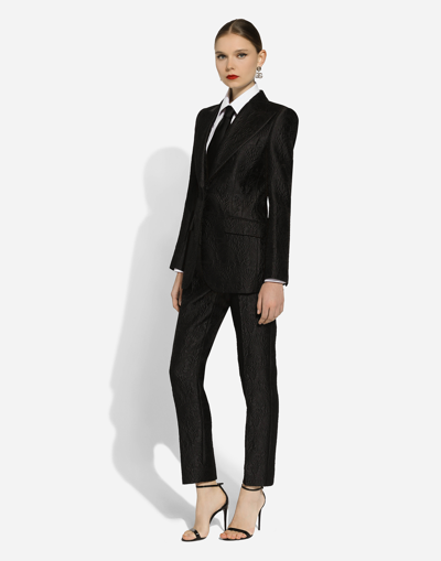 Shop Dolce & Gabbana Tailored Floral Jacquard Pants In Black