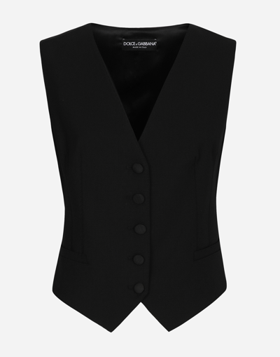 Dolce & Gabbana Black Button Down Sleeveless Vest Wool Top In Black