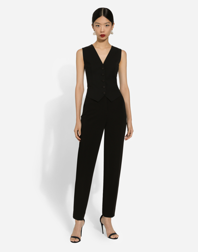 Dolce & Gabbana Black Button Down Sleeveless Vest Wool Top In Black
