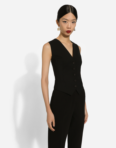 Dolce & Gabbana Black Button Down Sleeveless Vest Wool Top In Black
