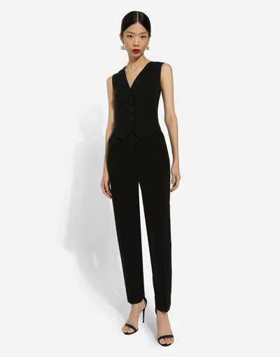 Dolce & Gabbana Black Button Down Sleeveless Vest Wool Top In Black
