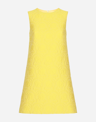 Shop Dolce & Gabbana Short Floral Jacquard A-line Dress In Yellow