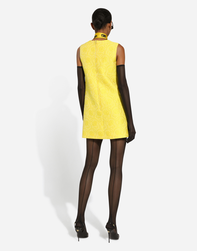 Shop Dolce & Gabbana Short Floral Jacquard A-line Dress In Yellow