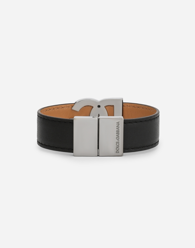 Shop Dolce & Gabbana Calfskin Bracelet With Dg Logo In Black