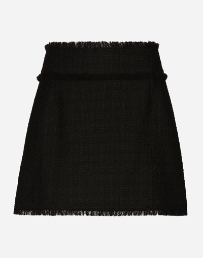 Dolce & Gabbana Wool-blend Tweed Miniskirt In Black