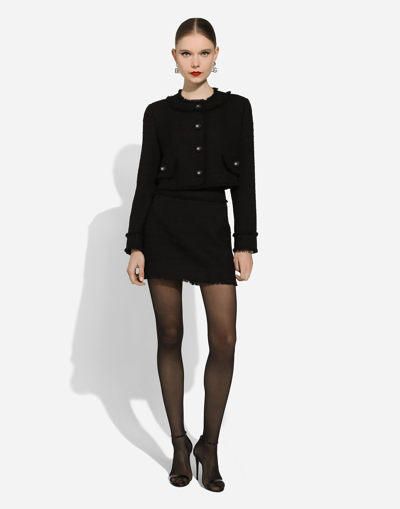 Dolce & Gabbana Wool-blend Tweed Miniskirt In Black