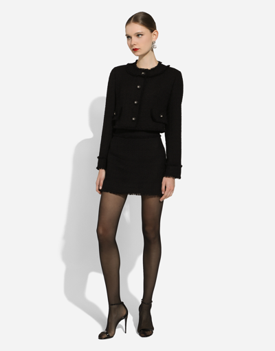 Dolce & Gabbana Wool-blend Tweed Miniskirt In Black
