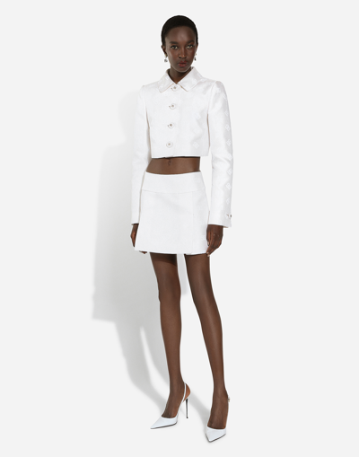 Dolce & Gabbana Dolce&gabbana Dg Logo Quilted Jacquard Crop Jacket In White