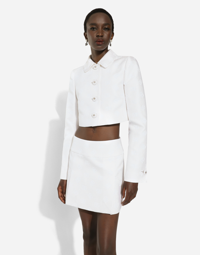 Dolce & Gabbana Dolce&gabbana Dg Logo Quilted Jacquard Crop Jacket In White