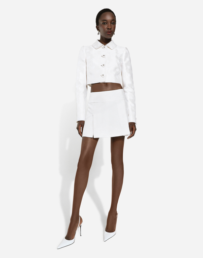 Dolce & Gabbana Dolce&gabbana Dg Logo Quilted Jacquard Crop Jacket In White