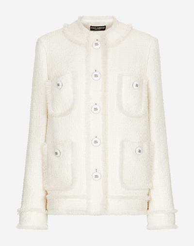 Dolce & Gabbana White Tweed Jacket With Logo Buttons In White