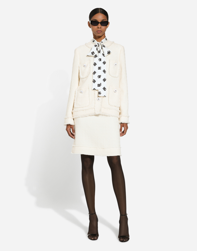 Dolce & Gabbana White Tweed Jacket With Logo Buttons In White