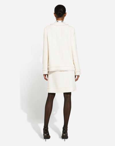 Dolce & Gabbana White Tweed Jacket With Logo Buttons In White