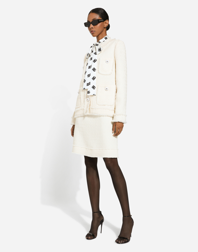 Dolce & Gabbana White Tweed Jacket With Logo Buttons In White