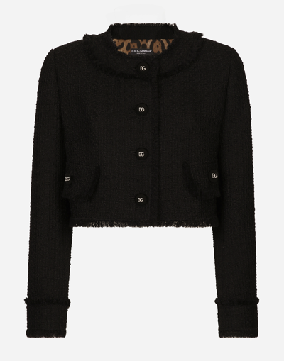Dolce & Gabbana Short Raschel Tweed Jacket In Black