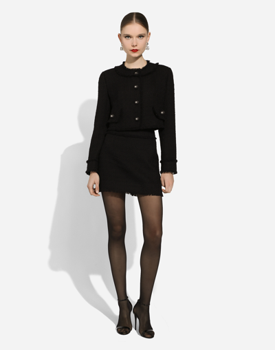 Dolce & Gabbana Short Raschel Tweed Jacket In Black