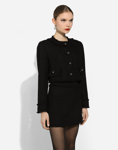 Dolce & Gabbana Short Raschel Tweed Jacket In Black