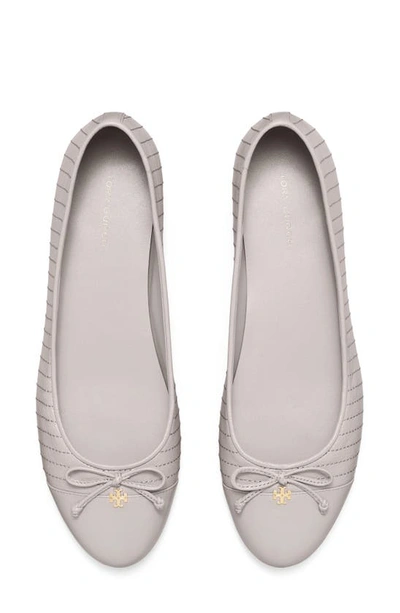 Shop Tory Burch Quilted Cap Toe Ballet Flat In Bay Gray