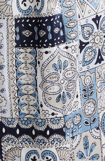 Eleventy Patchwork-print Silk Midi Shirtdress In Baby Blue