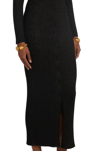 Shop Tom Ford Metallic Long Sleeve Rib Sweater Dress In Black