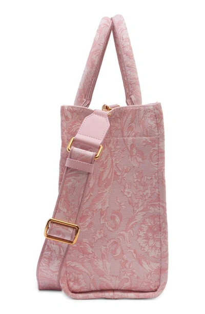 Shop Versace Medium Jacquard Canvas Tote In Pink/ Rose/ Gold