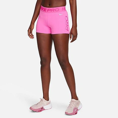 Shop Nike Women's Pro Dri-fit Mid-rise 3" Biker Shorts In Playful Pink/alchemy Pink/white