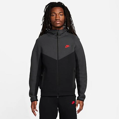 Shop Nike Men's Tech Fleece Windrunner Full-zip Hoodie In Black/dark Smoke Grey/light Crimson