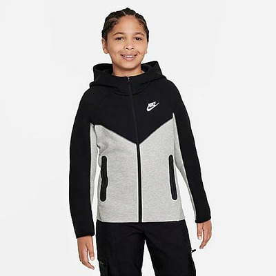 Shop Nike Boys' Sportswear Tech Fleece Full-zip Hoodie In Dark Grey Heather/black/black/white