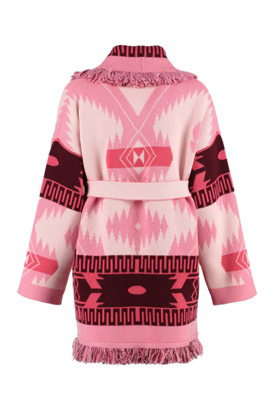 Shop Alanui Icon Jacquard Cardigan In Pink