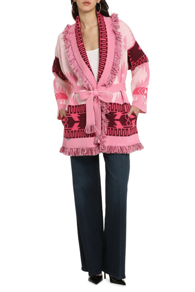 Shop Alanui Icon Jacquard Cardigan In Pink
