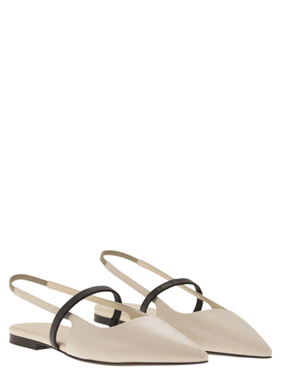 Shop Brunello Cucinelli Soft Nappa Open Flats With Precious Strap