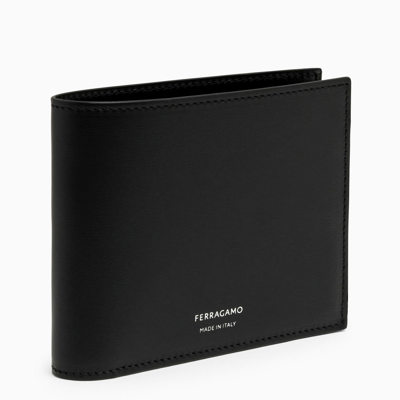 Shop Ferragamo Black Leather Bi Fold Wallet With Logo