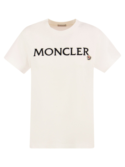 Shop Moncler T Shirt With Embroidered Logo