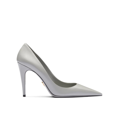 Prada Pointed-toe Leather Pumps In Gray