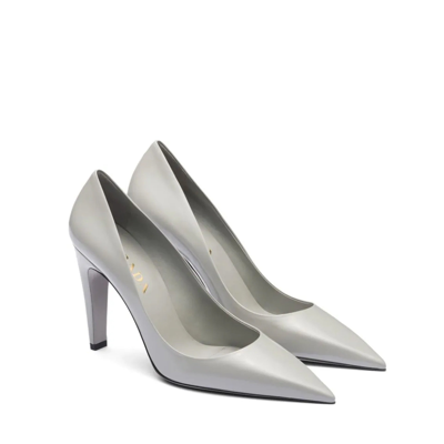 Prada Pointed-toe Leather Pumps In Gray