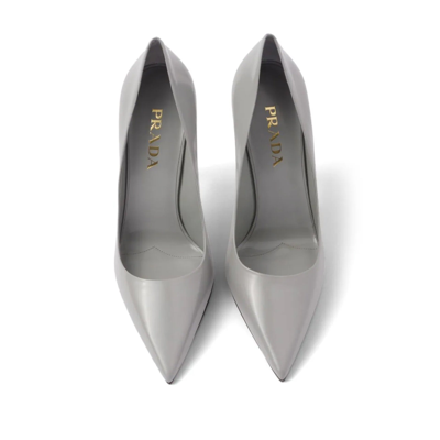 Prada Pointed-toe Leather Pumps In Gray
